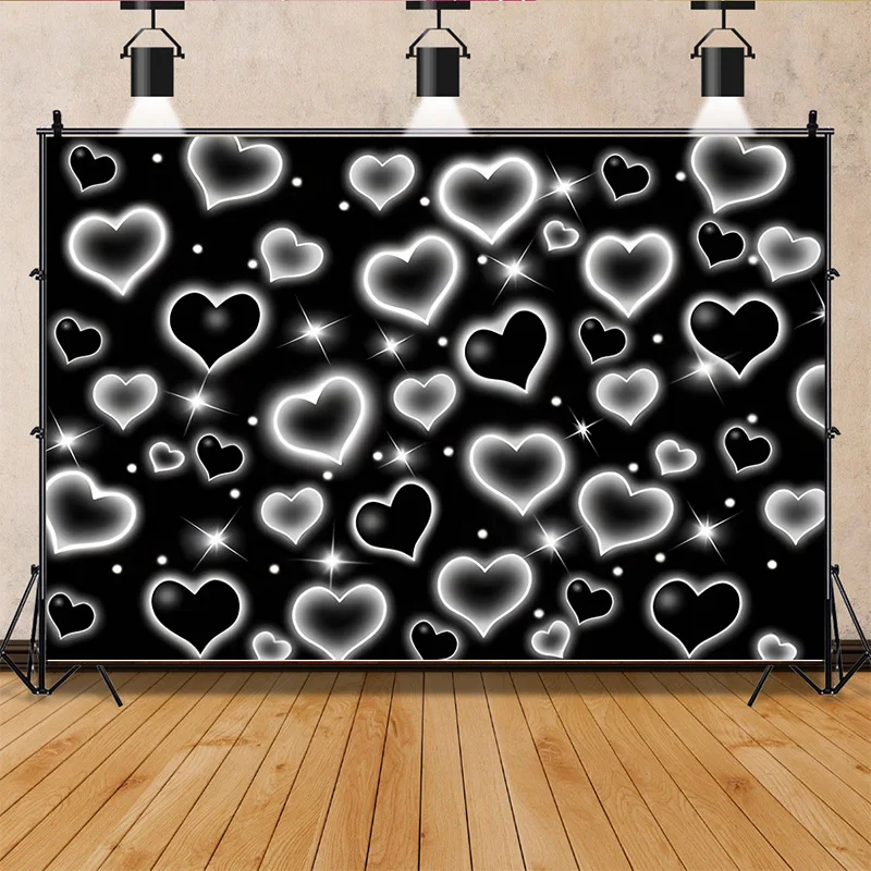 

ZHISUXI Valentine's Day Wedding Photography Backdrops Props Lover Rose Flower Wall Black Heart Party Stage Background AL-02