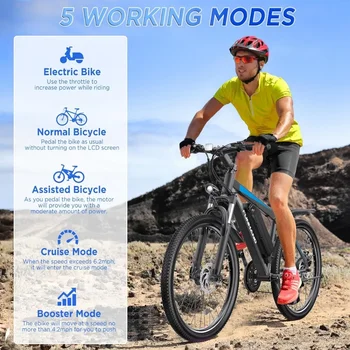 26'' 1000W Peak Ebike,Electric Bike for Adults, Up to 50 Miles 21.7MPH Electric Mountain Bike with 48V 374.4WH Removable Battery 6
