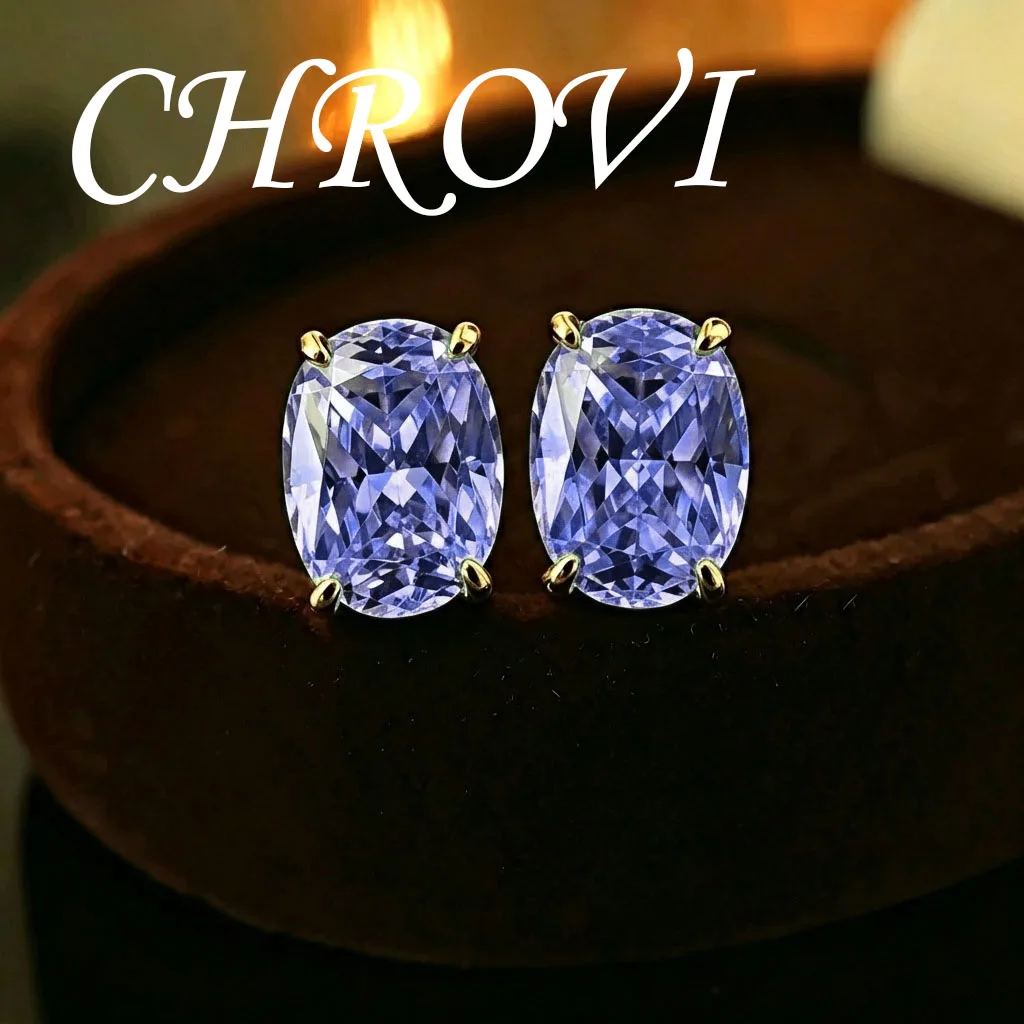 Exquisite 925 Sterling Silver Ice Flower Long Pillow-Shaped White Zircon Stud Earrings Simple Single Diamond Gold Earrings