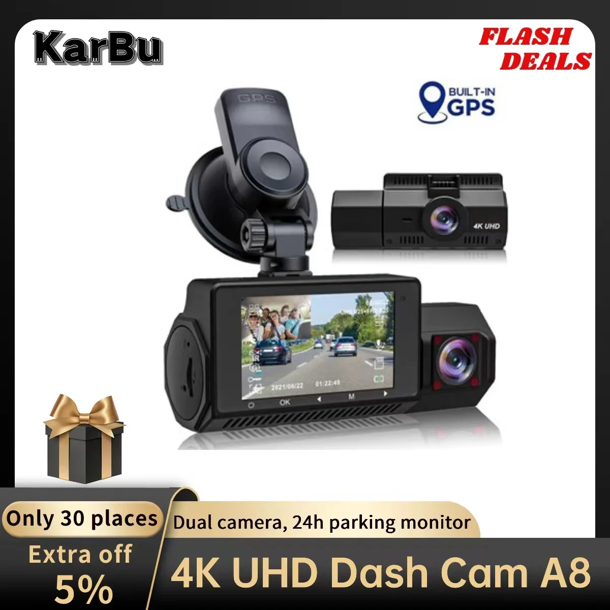 4K Dual Dash Cam Front and Inside, Veement Dash Cam with GPS, 2160P Front  View..