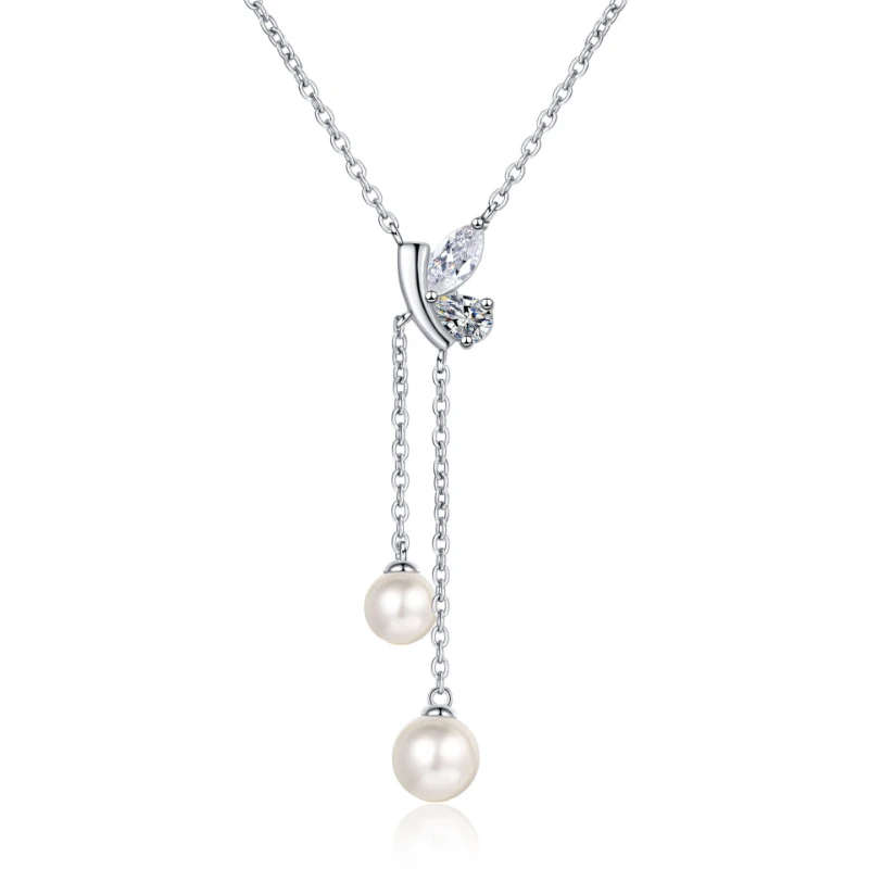 

Fresh Water Pearl Long S925 Sterling Silver Pendant Necklace Moissanite Sweater Chain Women Jewelry Certificate Drop Shipping