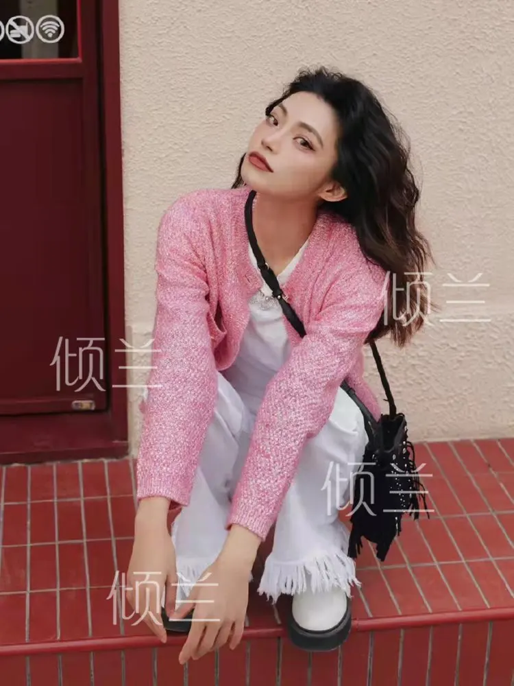 

Patads France's M family [the same as the blogger] new women's clothes in spring 2022 French Pink Knitted cardigan