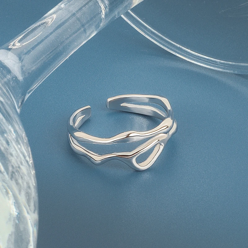 

Original designer Silver Color Irregular Hollow Double Line Geometric Ring Female Simple Unique Design Fashion open Jewelry