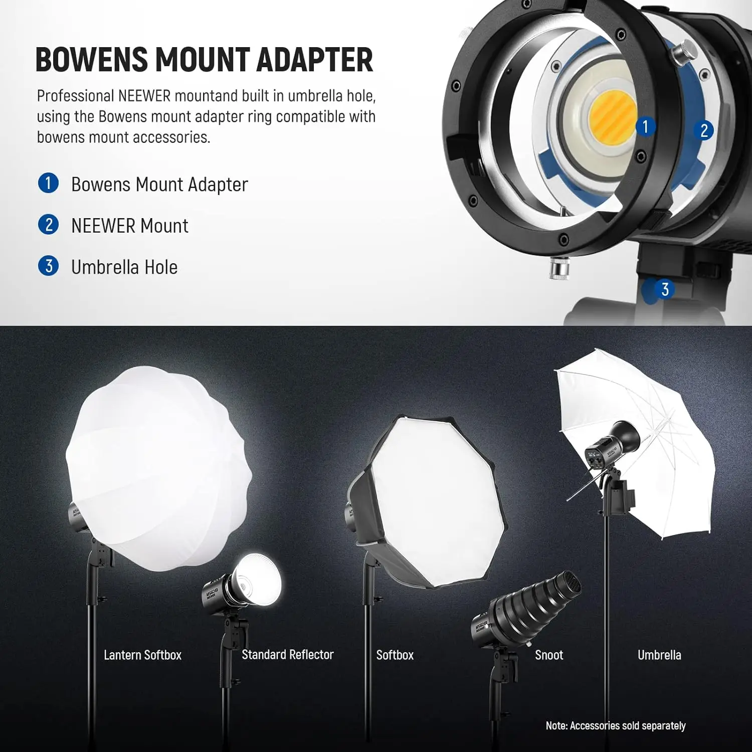NEEWER MS60B 바이 컬러 LED 비디오 조명, 2.4G/APP 제어, 65W 금속 미니 핸드헬드 COB 연속 출력 조명, 보웬스 마운트