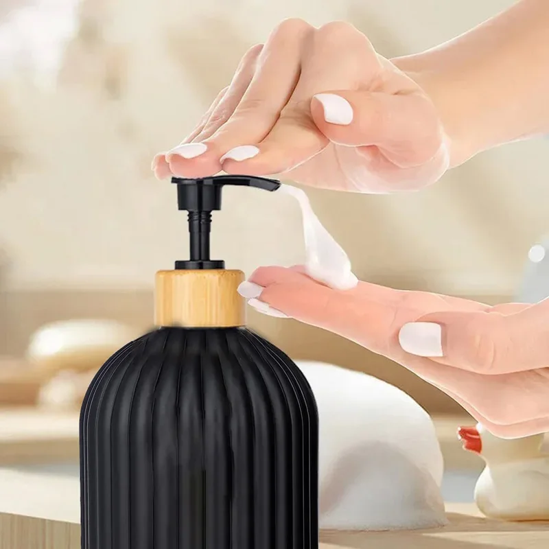 500ml Soap Dispenser Bamboo Pump Refillable Bottle Shampoo Conditioner Lotion Body Wash Empty Container for Bathroom, soap dispenser,soap pump,shower dispenser,wall mounted dispenser