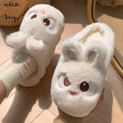 Kawaii White Fluffy Rabbit Slippers - Cozy Winter Indoor Platform Shoes for Women (White - slides)