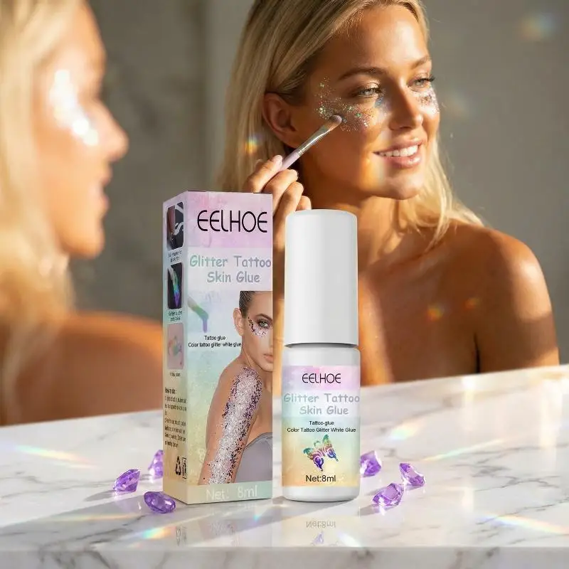 Colla per Tatuaggi Temporanei a Lunga Durata, Adesivo Glitterato per Viso, Occhi e Corpo, Ideale per Feste e Trucco da Palcoscenico - immagine 2