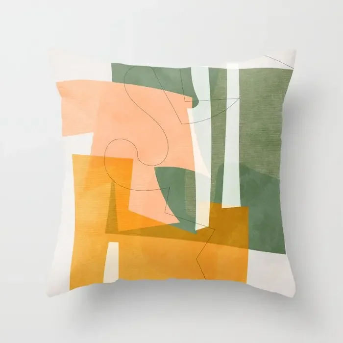 Elegant Nordic Geometric Abstract Cushion Covers - Pink, Red, Yellow