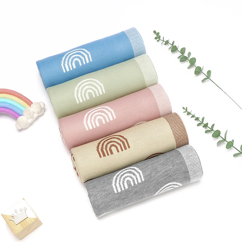 Baby Blanket Knitted Newborn Lightweight Swaddle Wrap Plaid Infant Boy Girls Stroller Quilt 90*70cm Sleeping Covers Cute Rainbow