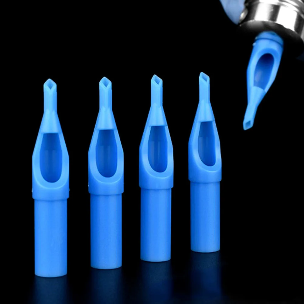 50pcs 5/7/9/11/13/15FT Disposable Tattoo Gun Nozzle Tips Flat Round Plastic Tip Sterile Makeup Machine Tool Supplies Accessories