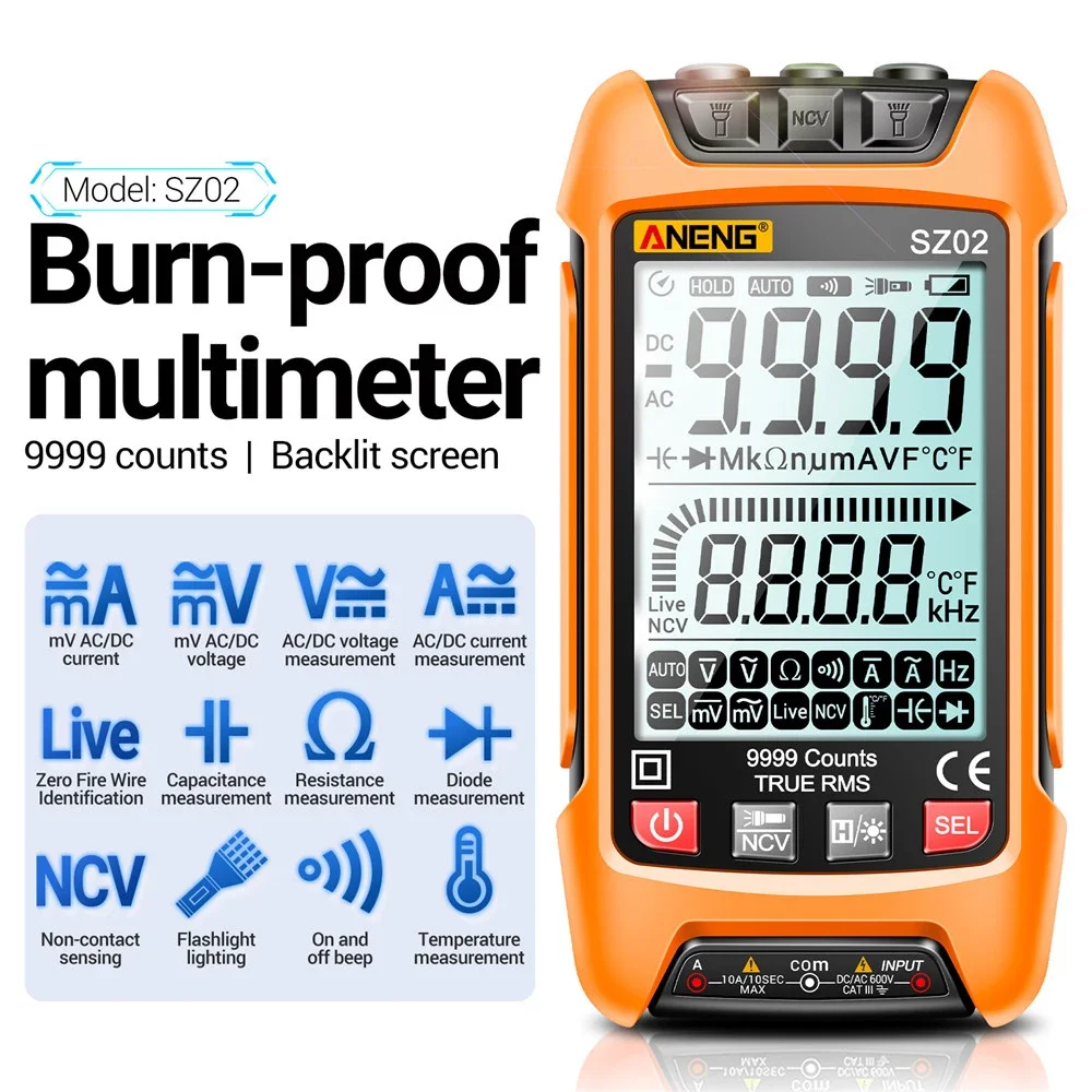 Multimetru digital inteligent 6000 de numărări True RMS Contor de capacitate electrică automată Rezistență la temperatură Testere cu tranzistori Mmultimetro_voghion.com