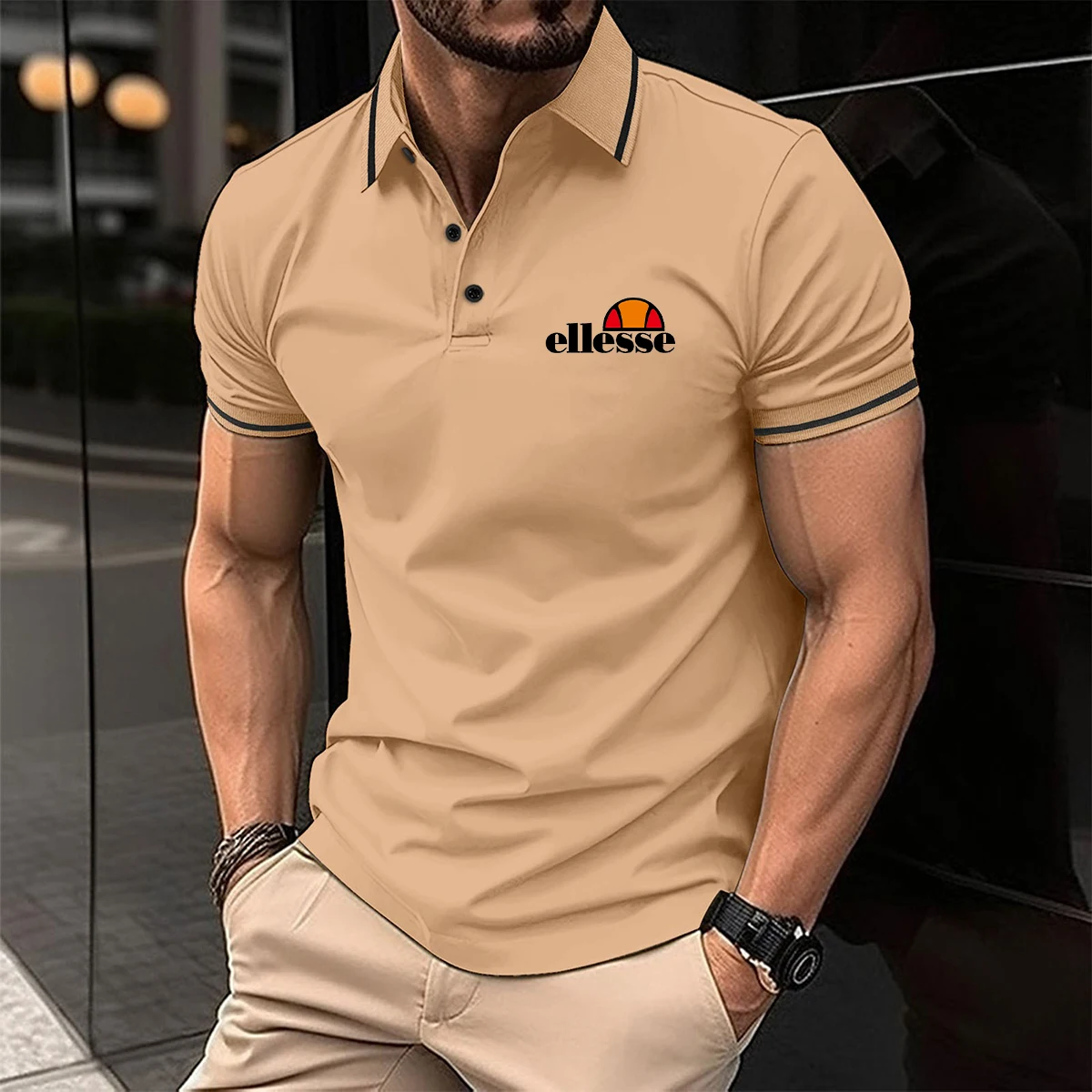 Polo ellesse Premium da uomo: Materiale delicato sulla pelle, colletto e polsini con finiture a contrasto, classico logo ellesse Sun. - immagine 2