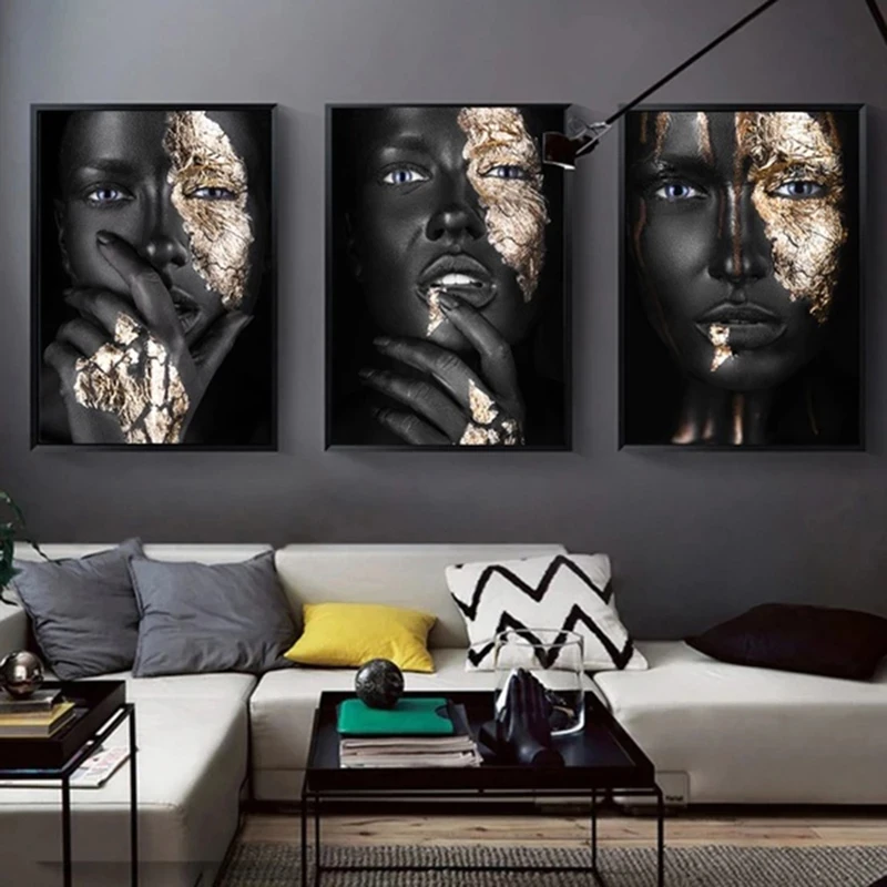 Abstrait Femme Africaine Noire Toile Peinture Figure Affiches Et Imprimer Salon Art Mural Intérieur Décor Photos 90x90 cm avec cadre