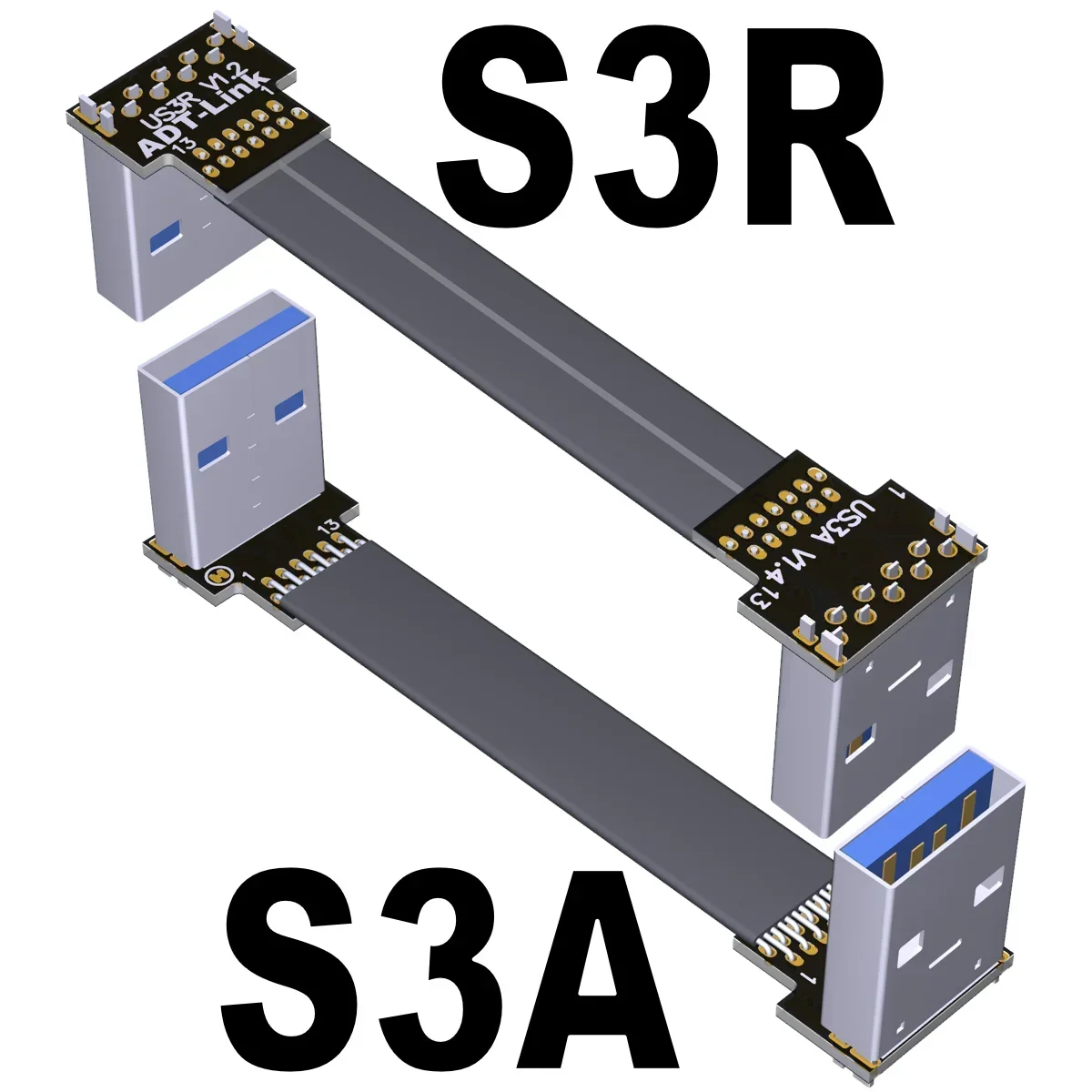 ADT-Link USB 3.0 Extension Cable - Type A Male To Female Flat Ribbon 5cm FPC