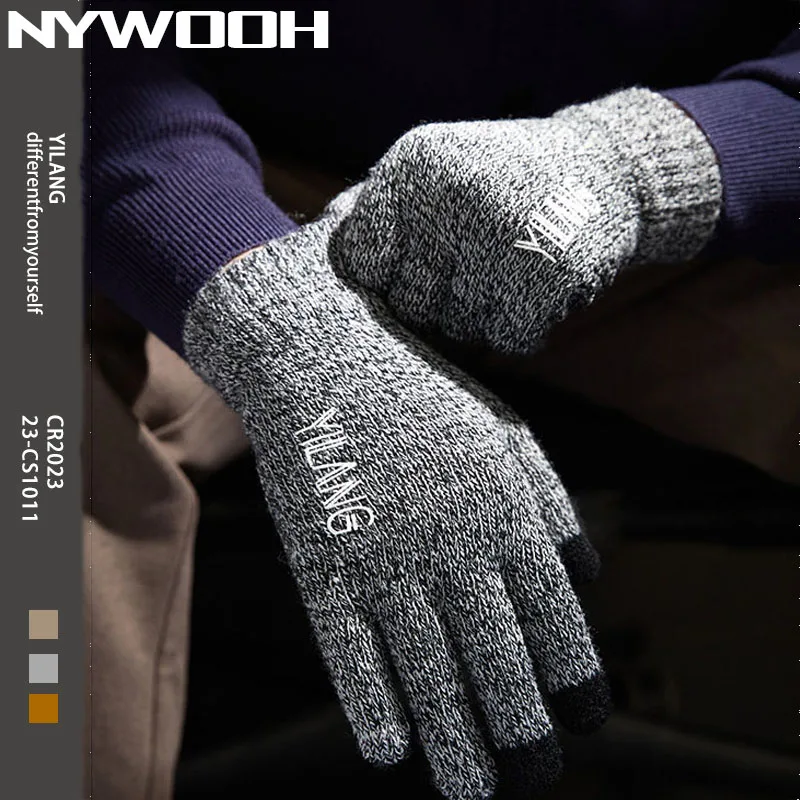 

NYWOOH Adult Soft Warm Fleece Lined Knit Gloves Female Elastic Cuff Texting Gloves Unisex New Women Plush Thicken Gloves
