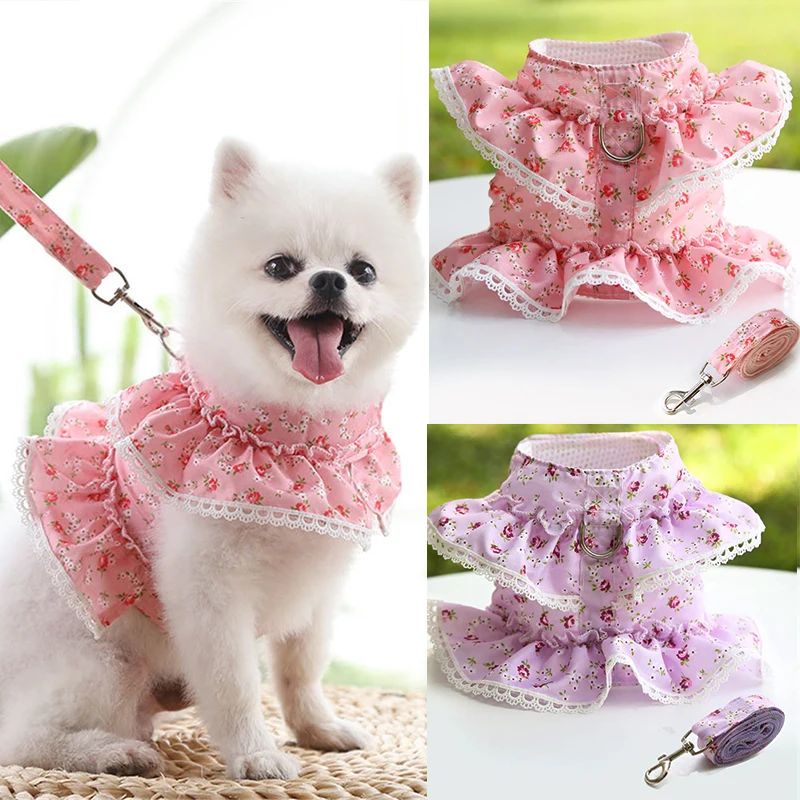 Summer Dog Vest Breathable Mesh Pet Harness Set Clothes Dog Leash