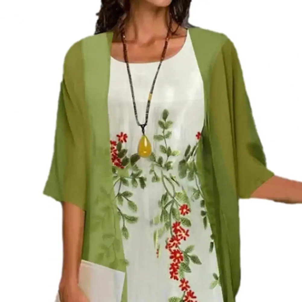 

Женское винтажное шифоновое платье миди, элегантное офисное платье-кардиган с цветочным принтом в богемном стиле, комплект из двух предметов