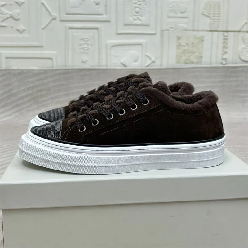 Зимові кросівки Жіночі ланцюжки з бісеру Замшева вовна Тепле взуття Круглий носок Шнурування Повсякденне взуття для бігу Комфортне спортивне взуття на плоскій підошві Жіноче