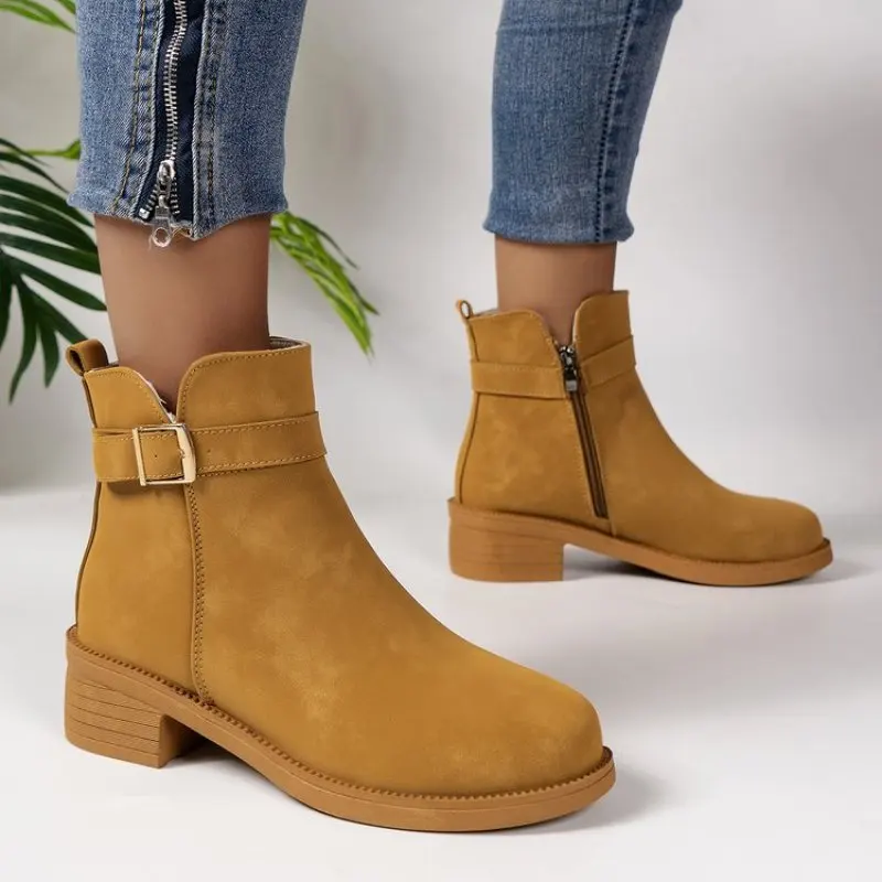 Fashion Suede Chunky Heeled Women's Ankle Boots 2024 New Pointed Toe Side Zipper Short Boots Woman Retro Booties Large Size 42