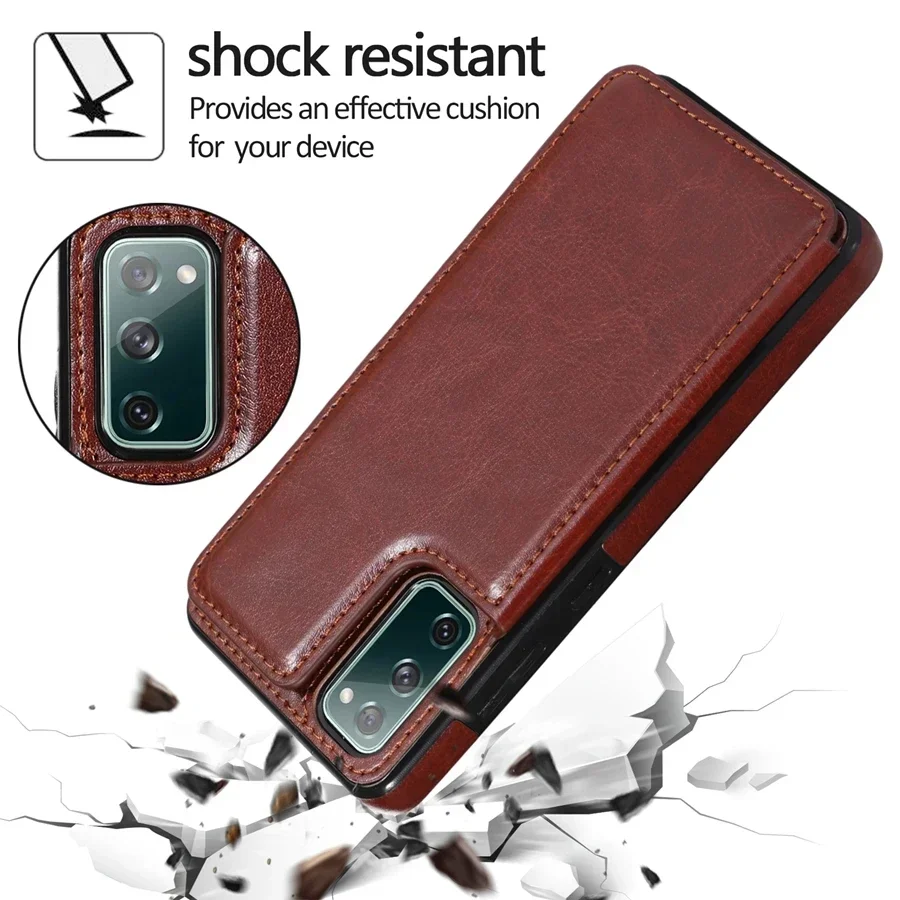 Elegant Double Button Flip PU Leather Wallet Case with Card Slots and Enhanced Protection