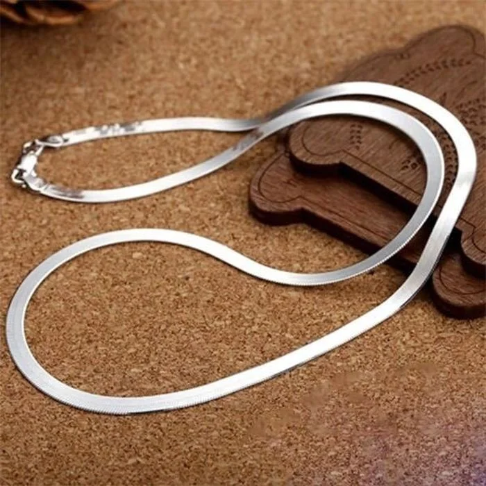 Silver Gold-Plated 4mm Flat Chain Necklace – Luxury Jewelry Gift