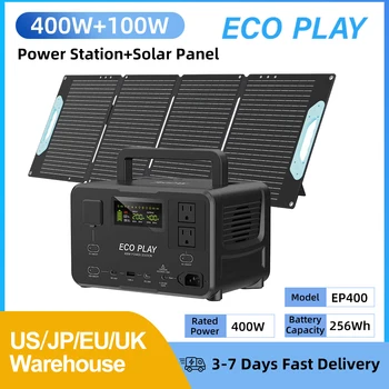 ECOPLAY EP400 Portable Power Station – 400W 256Wh with Rechargeable Battery & 100W Foldable Solar Panel 1