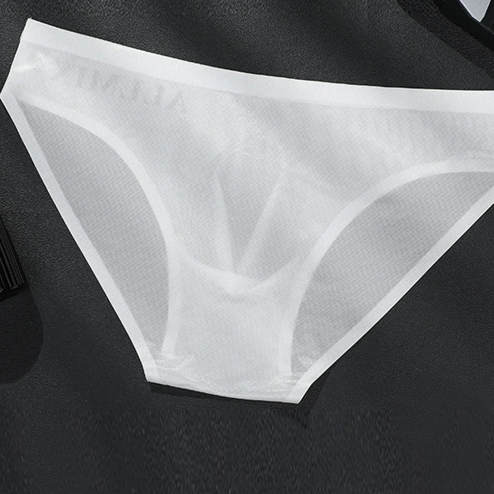 Men's Transparent Underwear Ice Silk Ball Pouch Panties Letter Seamless Ultra Thin Summer Breathable Low Waist Triangle Pants - Image 5