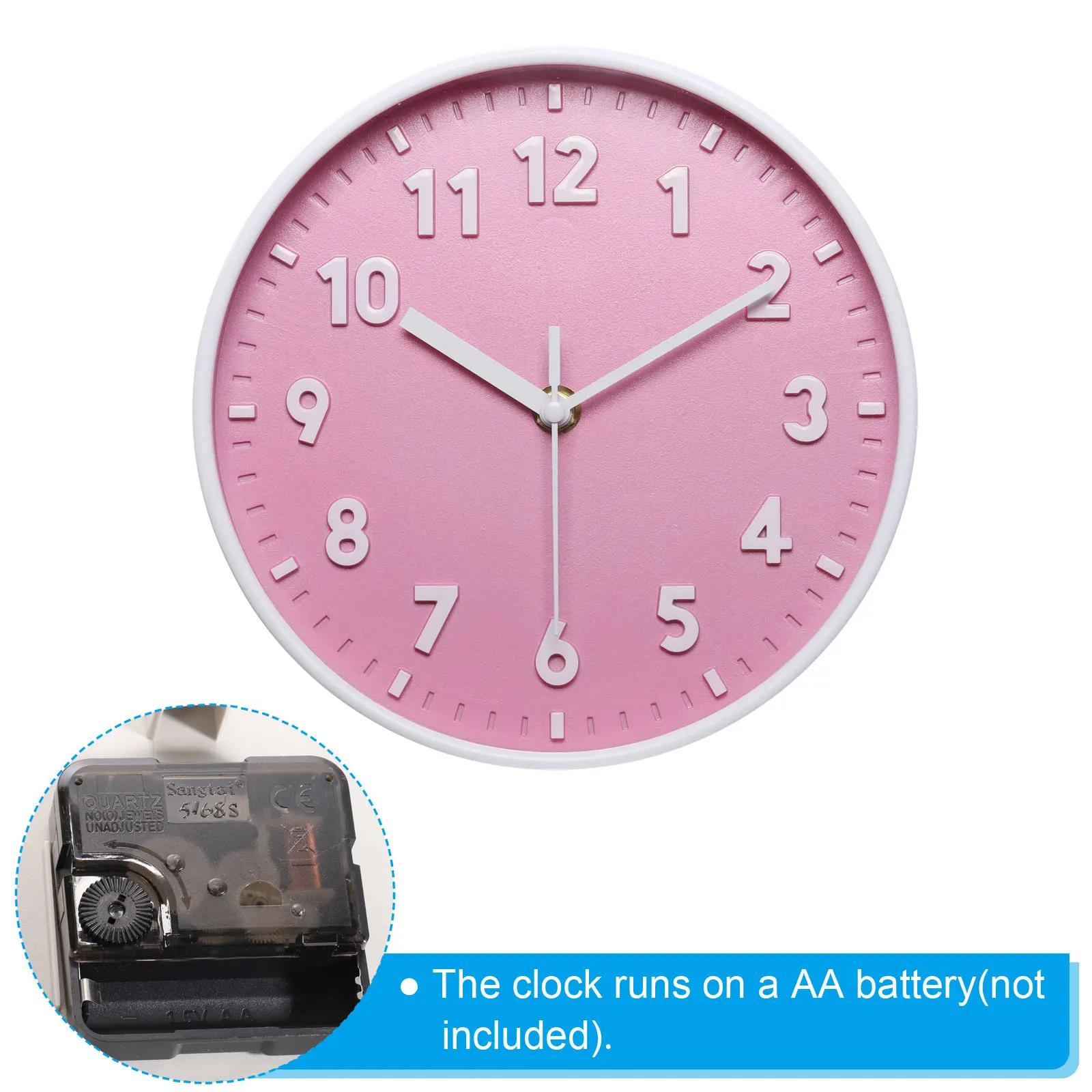 8-Inch 3D Number Wall Clock – Silent Quartz, Non-Ticking, Battery Operated, Decorative Pink 4