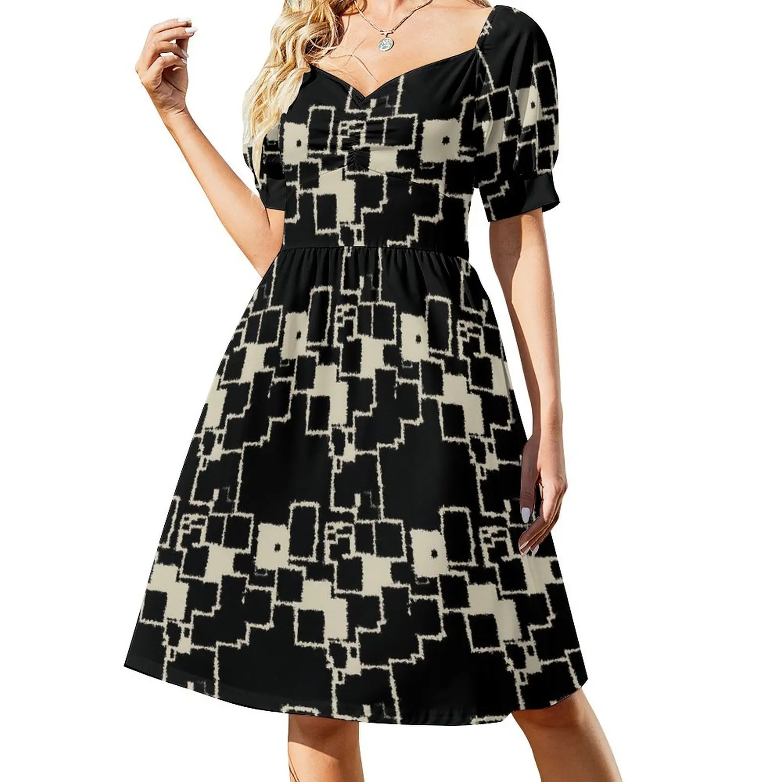 

Vintage Geometric Dress Patchwork Print Elegant Dresses Summer Stylish Casual Dress Graphic Vestido Large Size