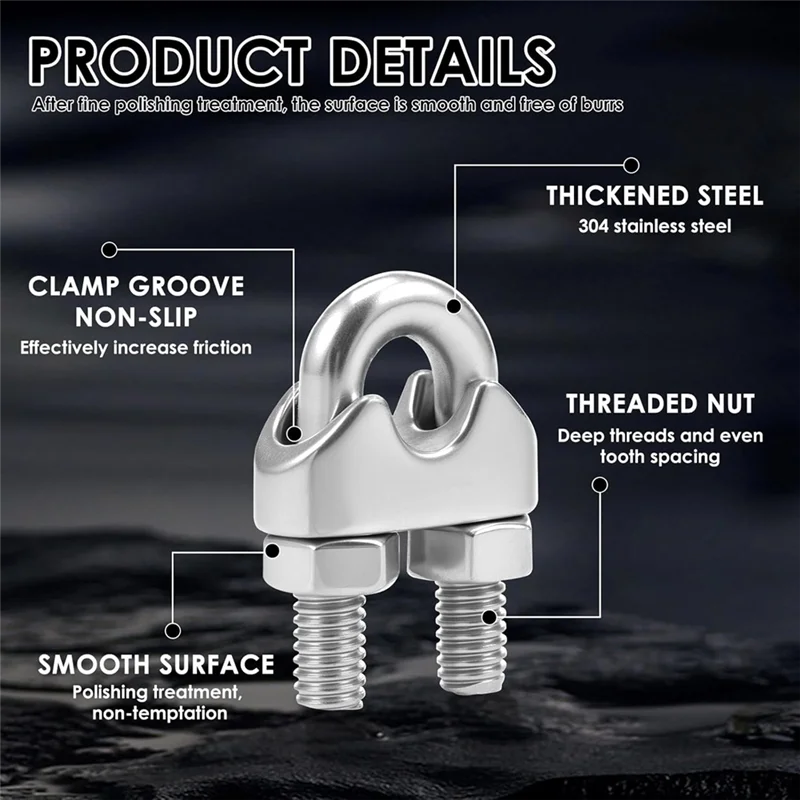 【A87T】와이어 로프 심블 U 볼트 안장 패스너 클램프, 20Pcs M6 304 스테인레스 스틸 케이블 클램프