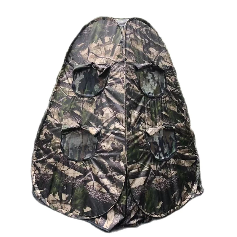 Single Person Pop Up Outdoor Photography Tent 3Sides 6Windows 360 Degree Watching Bird Portable Privacy Camouflage Black Caoted