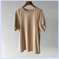 Swedish Niche Blogger Savi S Minimalist And Versatile Cut Shoulder Sleeves Round Neck Short Sleeves And.jpg