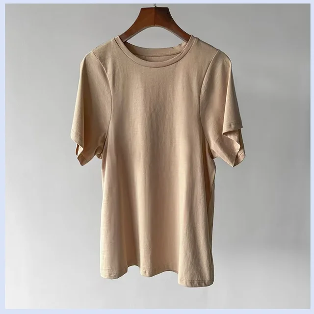 Swedish Niche Blogger Savi S Minimalist And Versatile Cut Shoulder Sleeves Round Neck Short Sleeves And.jpg