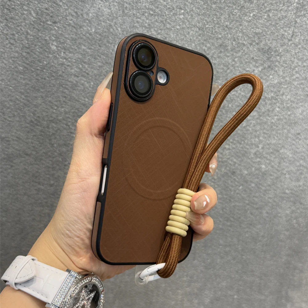 Elegant Magnetic Phone Case with Lanyard Bracelet and Wireless Charging Capability