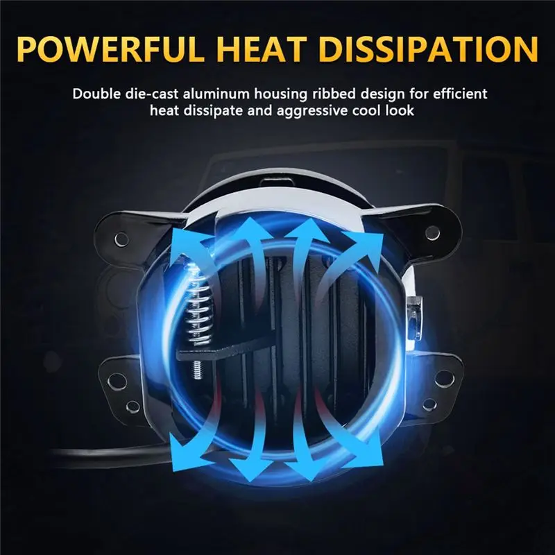 AEA7-4인치 자동차 안개등 20000LM 200W 하이/로우 방수 지프 랭글러 JK 닷지 저니 매그넘용 - 화이트+옐로우