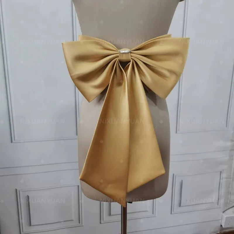 Gold Satin Bow Wedding Dress Belt Ribbons Bridal Detachable Knots Ladies Knots Weddving Accessories bridal waistband,bridal dress decoration