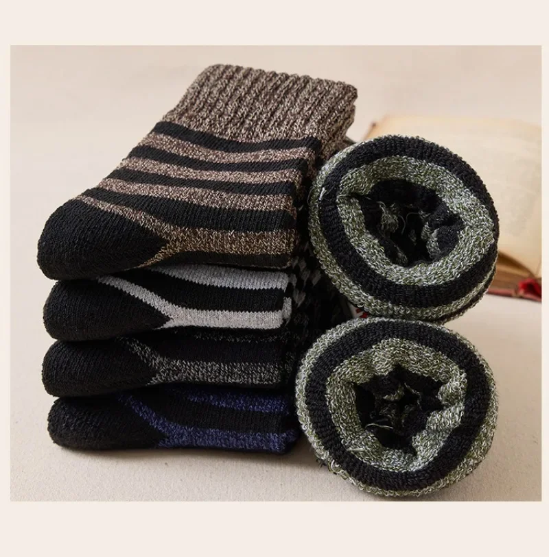 5pairs Autumn Winter Men Thicken Wool Socks Male Women Towel Keep Warm Solid Color Socks Cold-resistant Soft Cashmere Short Sock