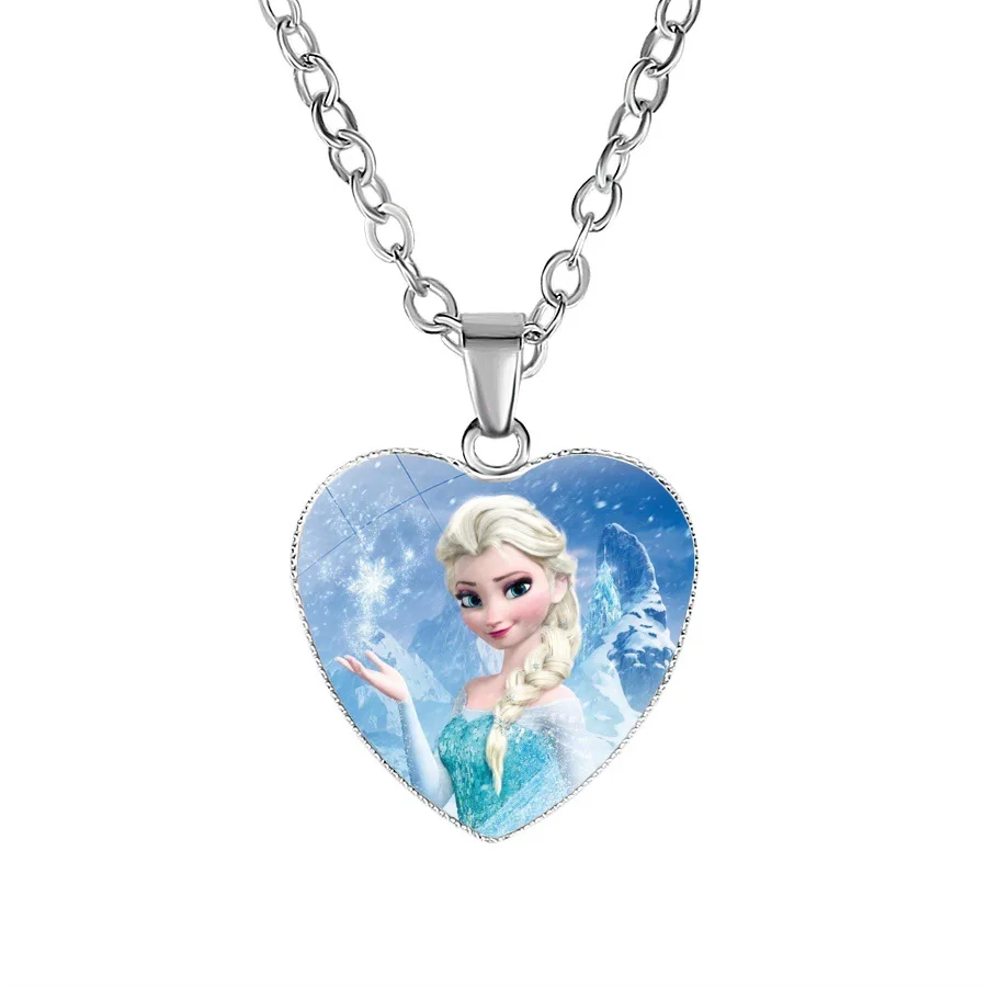 Disney Frozen Moana Tangled Aladdin Necklace Love Heart Shape Pendant Girl Cartoon Anime Figures Princess Accessories