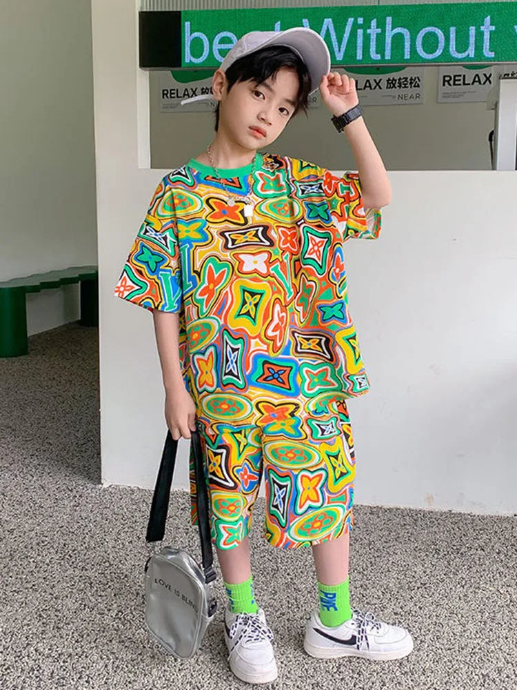 

Children's Suits Boys' Summer Clothes New Middle-aged Children Handsome Summer Casual Boys Net Red Personality Two-piece Suit