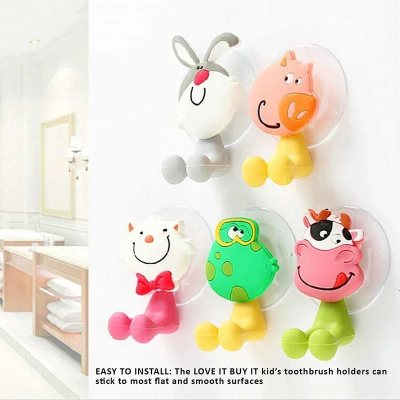 Toothbrush Holder Cute Cartoon Animal Wall Mounted Toothbrush Storage Rack Bathroom Multifunctional Wall Hook