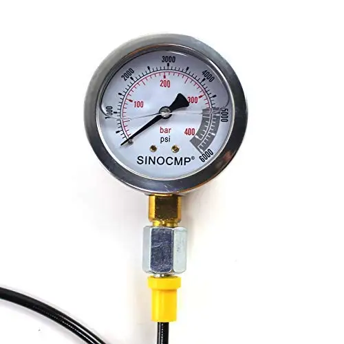 40MPA/6000PSI 유압 압력 테스트 커플링 키트 압력 게이지 키트 굴삭기 도구(게이지 1개, 테스트 호스 1개, 커플링 2개 포함)