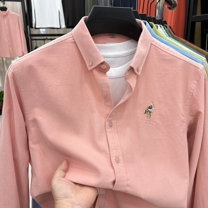 Spring and Autumn New 100% Cotton Long Sleeve Shirt for Men's Business, Leisure, Skin Friendly, Comfortable Collar Shirt Coat