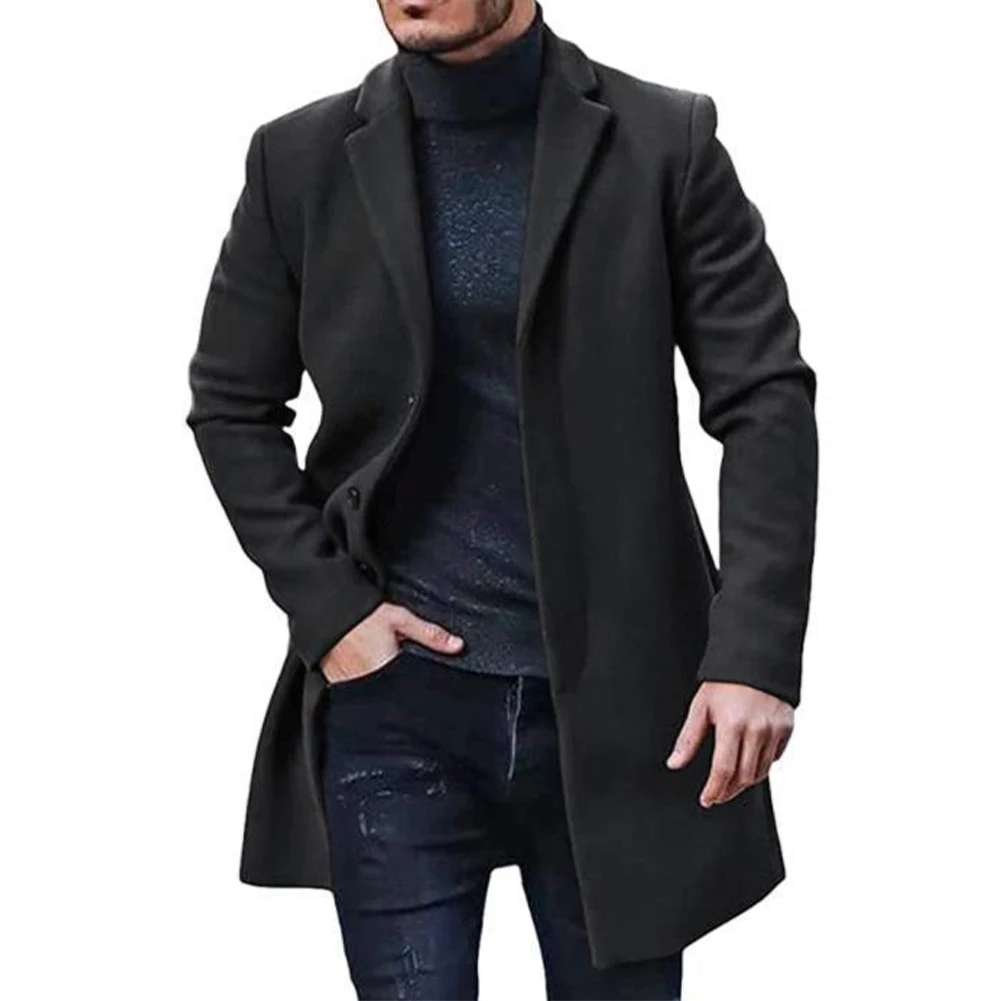 

Brand New Coat Men Jakcet Outwear Overcoat Solid Color Stylish Vacation Winter Comfy Fashion Lapel Trench Coat