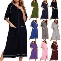 Newce Womens Zipper Robe with 3/4 Sleeves, Full Length Loungewear Dress with Pockets - Comfortable Nightgown and Long Bathrobe  1