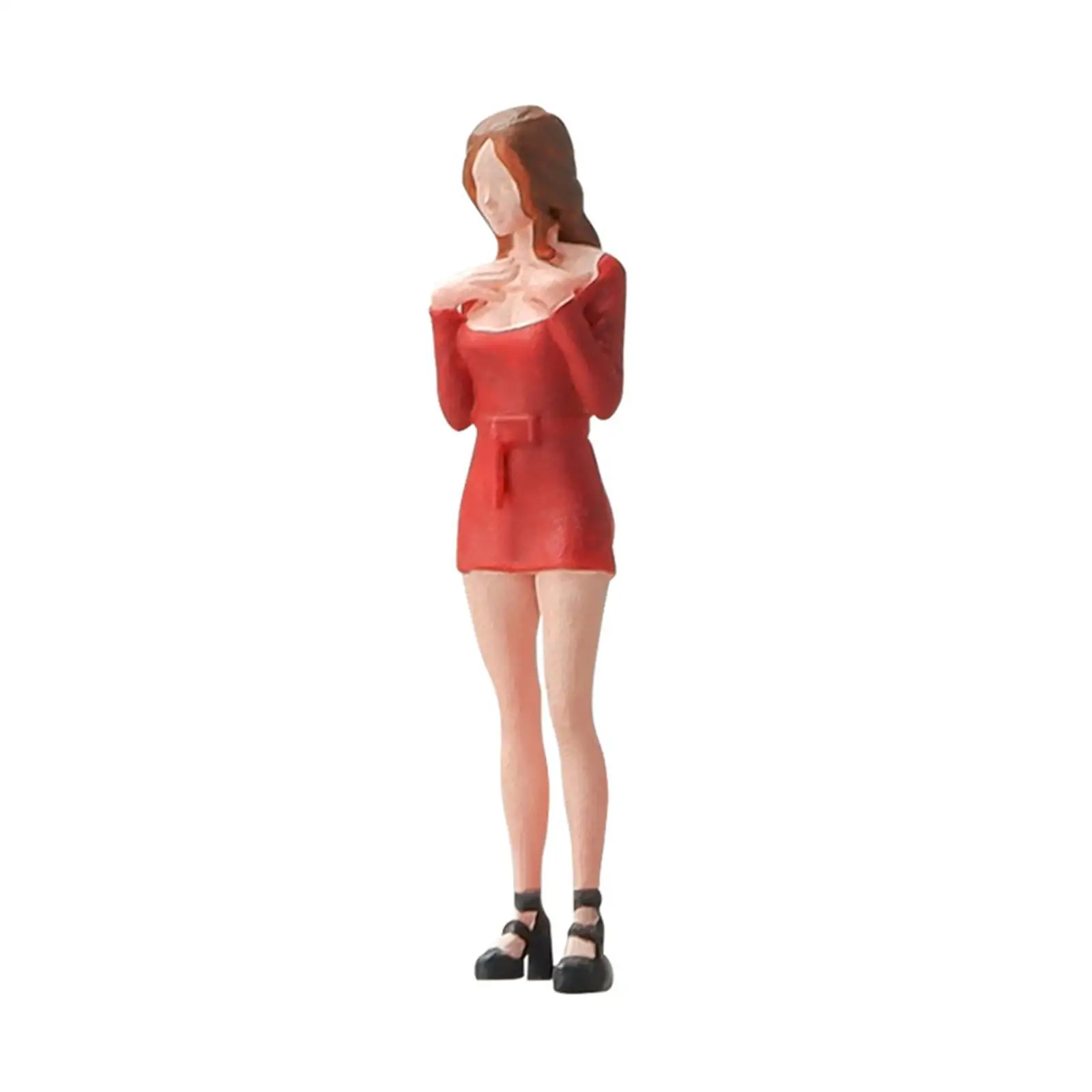 1/64 Hip Skirt Girl Figure Model Sand Table Layout Decoration Desktop Ornament S Scale Trains Architectural Resin Figurine Decor