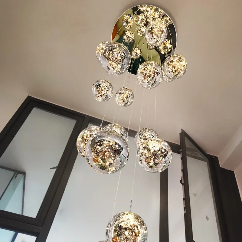 Modern Glass Ball Led Chandelier Dimmable for Staircase Living Room Pendant Lamps Interior for Home Lighting Lusters Luminaires