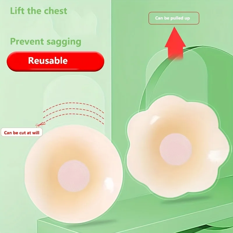 1Pairs Silicone Nipple Cover Lift Up Bra Sticker Adhesive Invisible Bras Chest Patch for Women Reusable Chest Breast Petals Pads 3
