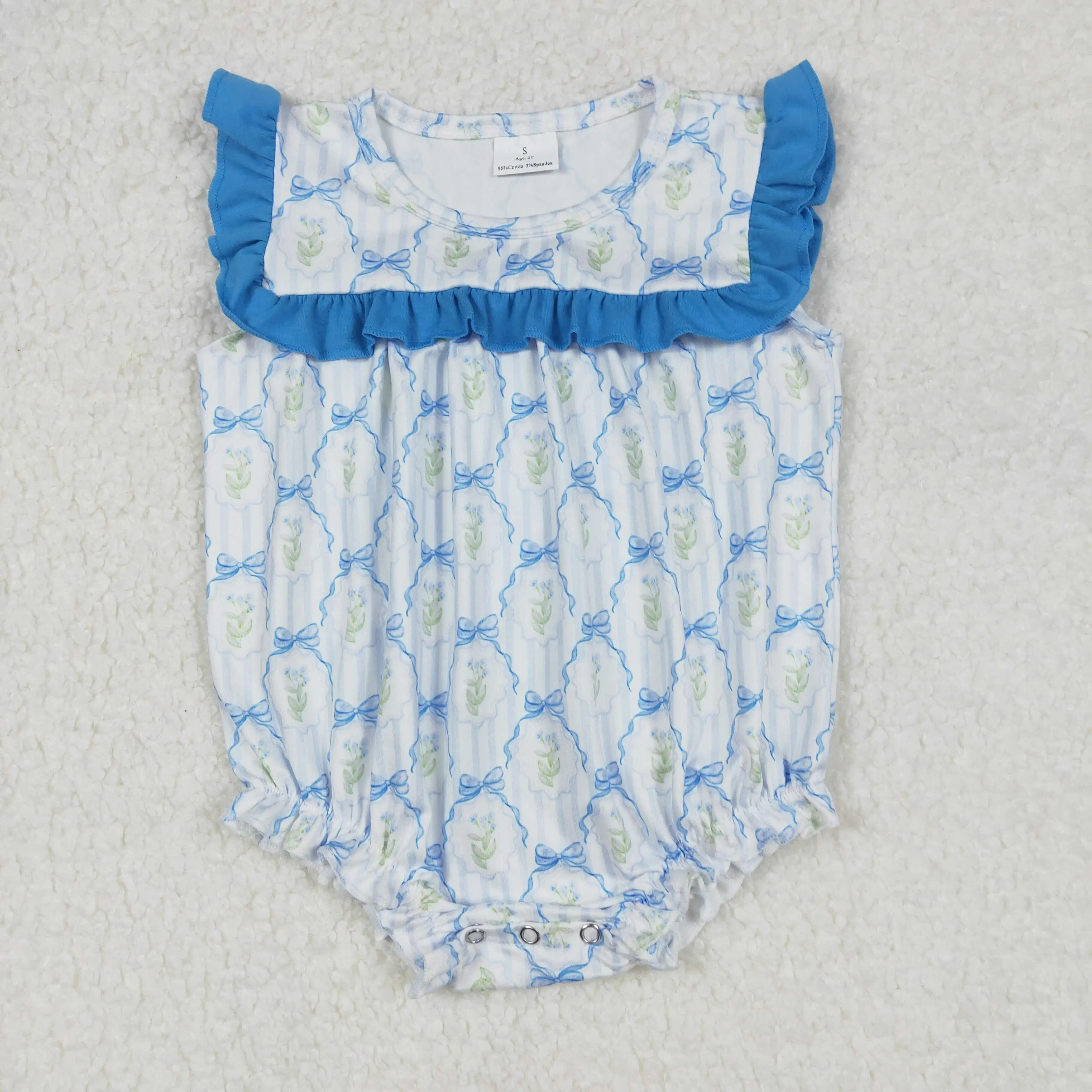 3.27y NEW stock baby summer girls romper wholesale boutique fishing float red bow blue vest rompers