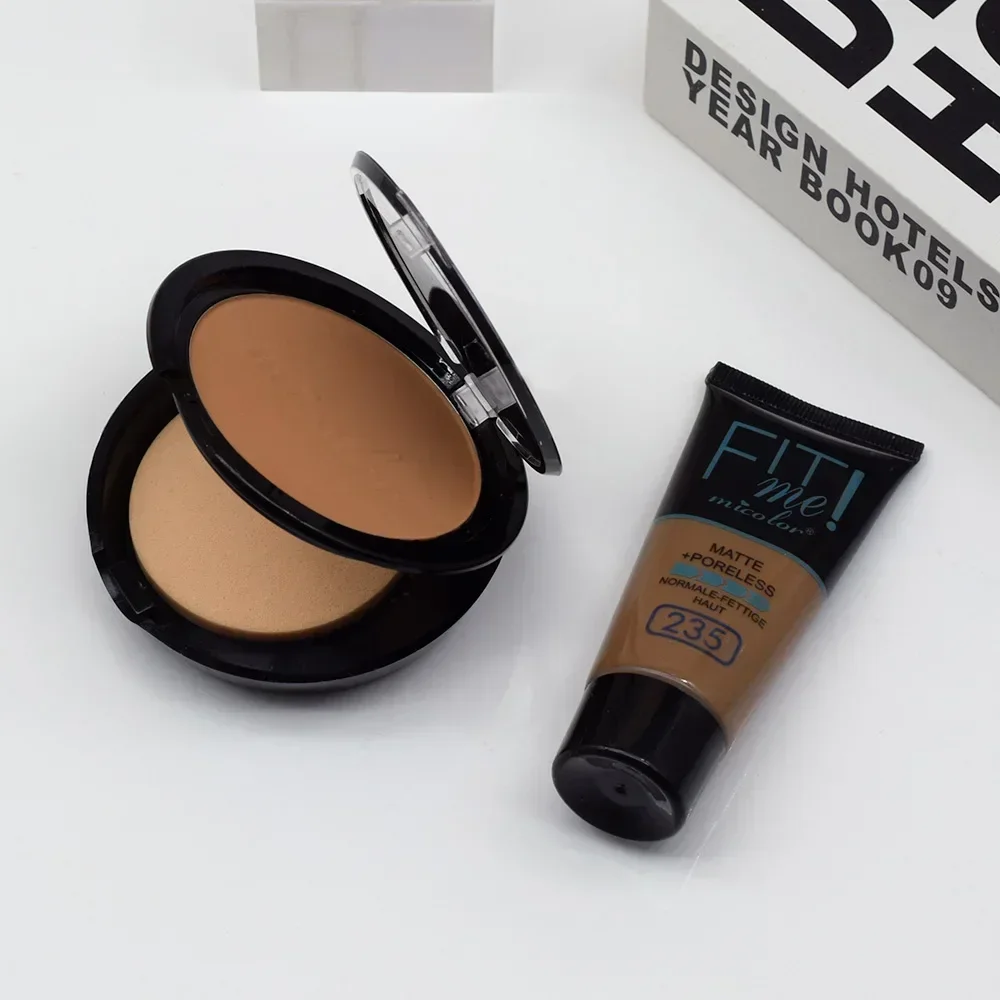Liquid Foundation 30ml Dark Skin Dedicated Foundation Cosmetic 30g Micolor Fit Me 2 IN 1 Matte Black Skin Poreless Powder Set