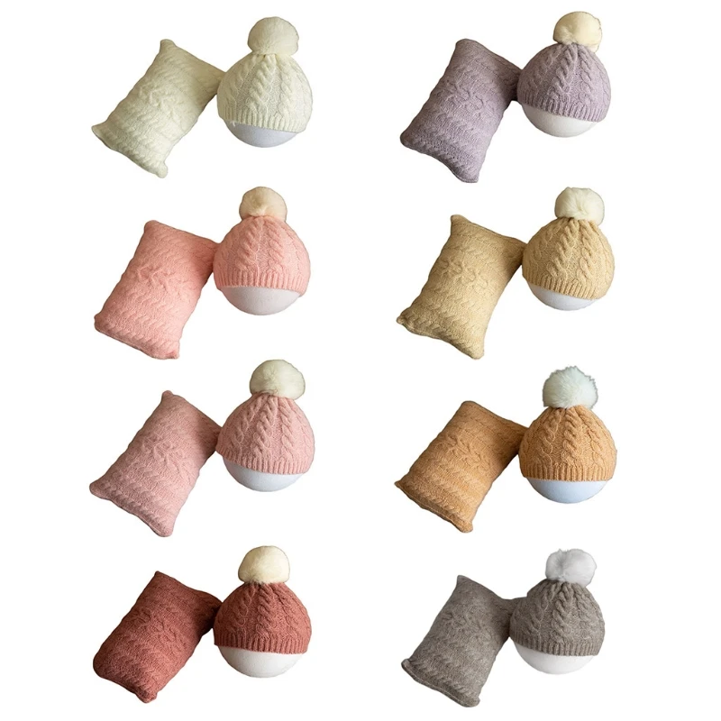 

97BE детская вязаная шапка с подушками, реквизит для фотосъемки новорожденных, шапочка-бини для комплекта подушек для головы